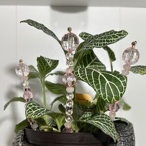 Pink and Clear Beaded Plant Stakes KB houseplant jewelry home decor houseplant